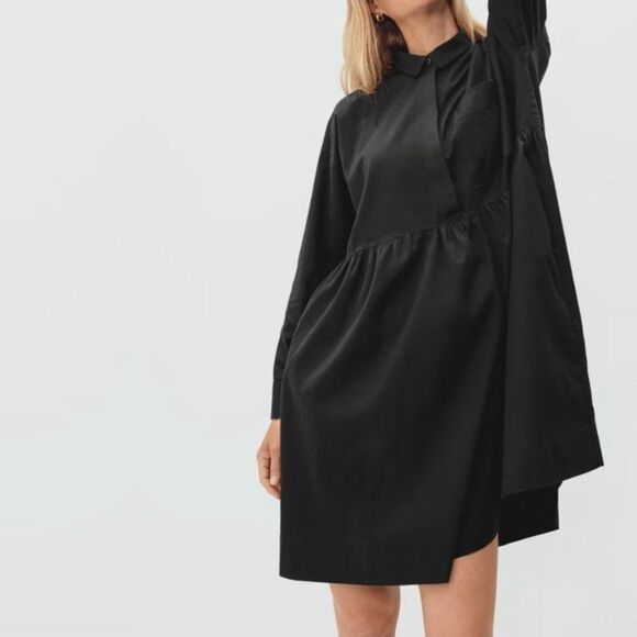 Everlane The Field Long Sleeve Collared Oversized Dress Black S - Picture 1 of 12